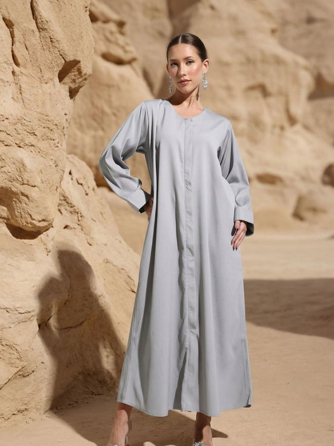 ISHIN Grey Relaxed Abaya with Crinkled Hijab - Image 4